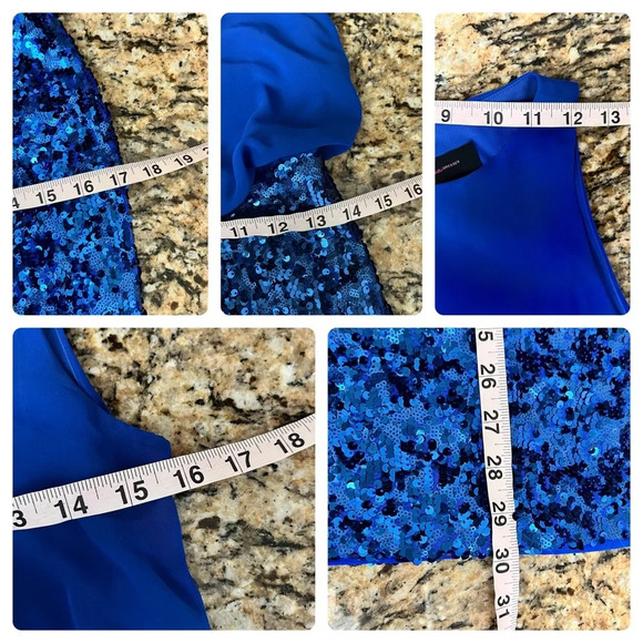 Aqua Chiffon Cami Sequin Mini Dress NYE Party Night Out Blouson Blue SZ 2 HOCO - Picture 6 of 11
